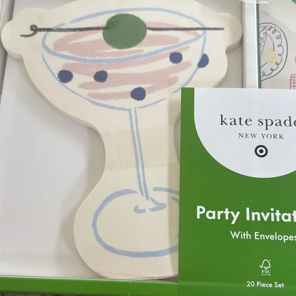 Kate Spade Green and White Party Invitations Set